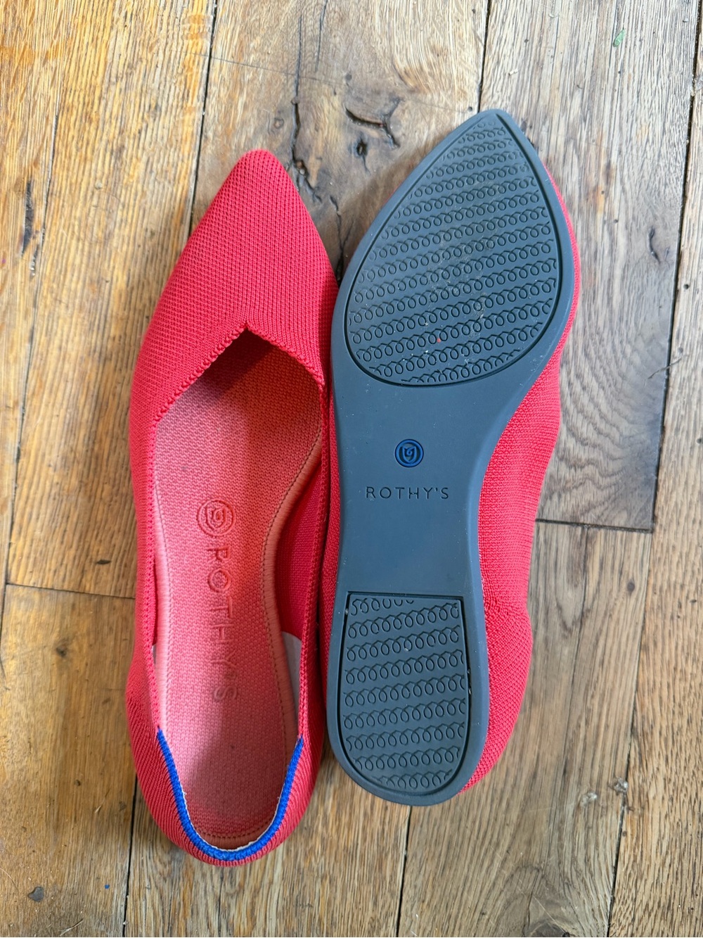Rothy's Bright Red Pointed Knit Flats